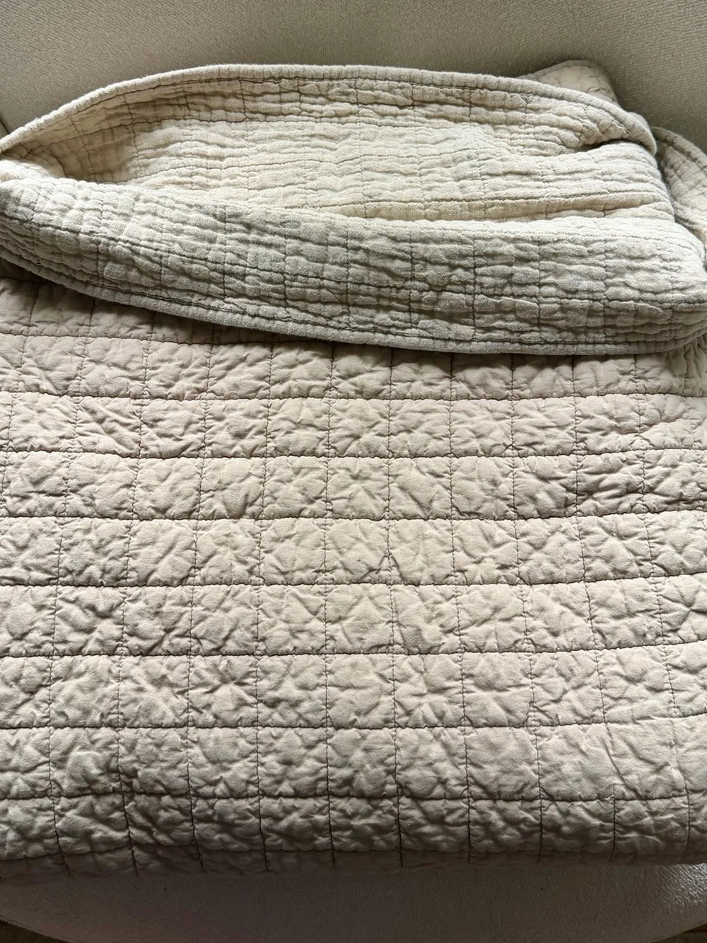 Crate & Barrel Belgian Flax Linen Full Queen Quilt Natural Color Rare Quilt Only